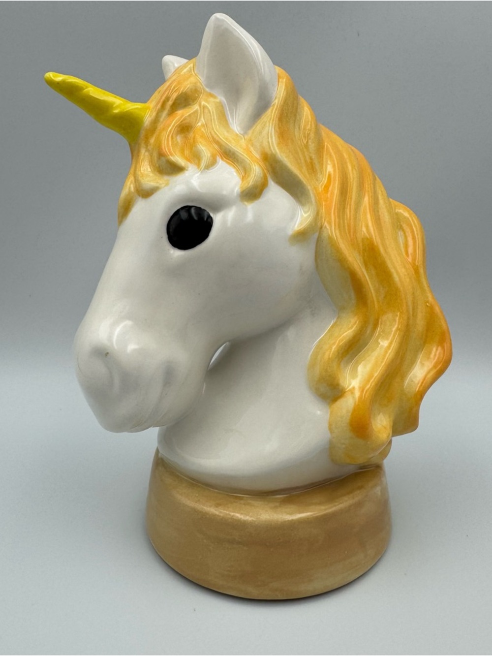Ceramic Horn Unicorn Yellow Coin Money Bank 6.5 H x 5 W x 3.5 D With Stopper